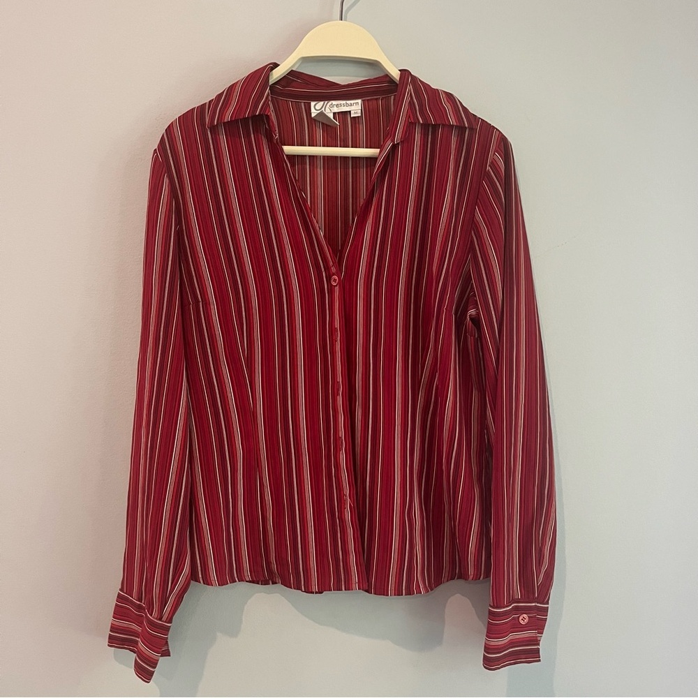 Dress Barn Blouse Red Striped Pattern Women’s Size Medium